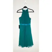 Coast Womens Benhaz Short Dress Jade Ruched Halter Silk Trim Hidden Side Zip NWT