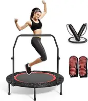 40" Fitness Mini Trampolines, MUVKQC Foldable Trampoline with Adjustable Foam Handle, Stable & Quiet Exercise Workout Rebounder Trampolines for Kids Adults Indoor/Garden Workout, Max Load 300KG