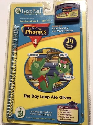 Leap Frog Pad Phonics # 4 THE DAY LEAP ATE OLIVES Book & Cartridge New Sealed