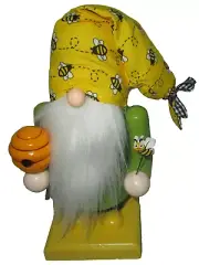 WHIMSICAL GNOME NUTCRACKER ~ GNOME HOLDING BEE HIVE ~ 8"