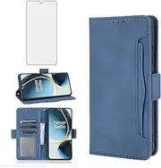 [Asuwish] Compatible with OnePlus Nord CE4 Lite Wallet Case and Tempered Glass Screen Protector Card Holder Stand Magnetic Leather Flip Cell Accessories Phone Cover for One Plus CE4 Women Men Blue