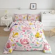 Feelyou Kids Funny Cats Bedding Set Girls Cute Flower Cartoon Kitty Kitten Comforter Set Full Size Animal Theme Duvet Insert Girly Kawaii Room Pink Decor