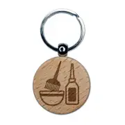 Hair Dye Salon Engraved Wood Round Keychain Tag Charm