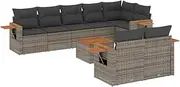 vidaxl Garden Sofa Set 9 Piece Grey Poly Rattan Outdoor Modular Furniture with Storage, Foldable Side Table, and UV-Resistant Cushions for Patio Terrace Backyard