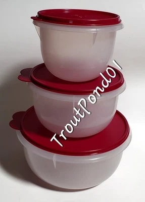TUPPERWARE Mixing Bowl Set Classic Flat Bottom 4 c 8 c 12 Cup Burgundy Wine Red