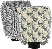 XYMZR Skulls Multi Black Absorbent Microfiber Car Wash Mitt, Funny Cute Anime Scratch Free for Cars Cleaning, Home Cleaning Mitts, 2 Pack, 10.24” L x 7.09” W