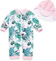 [ADAVERANO] Baby Girls Swimwear/Sunsuits UV50+ in One Piece Full Zip Front with Sun Hat