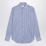 [XACUS] Small Striped Light Blue Cotton Travel Shirt 39 CM Blue