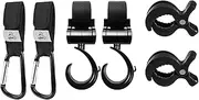 DailyDewlings Baby Stroller hooks (Pack of 6) Pram hooks for Diaper Bags - Mommy Stroller Pram Clip and Stroller Accessories, Organizer Hook - Large Carabiner and Velcro Hook, Stroller Peg, Clips for Mom Purse Shopping Grocery Bag and Accessory