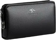 [ZOYEOSIK] Clutch Purse Long Wallet PU Leather Men Wrist Bag with Code Lock, Black, Medium, A90