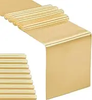 10-Pack Satin Table Runner Light Gold 12 x 108 inches Long, Table Runners for Wedding, Birthday Parties, Banquets Decorations（10 Pack, 12x108 Inch, Light Gold）