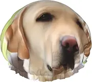 cute Labrador Dog Shower Cap Reusable Waterproof Shower Bonnet for Women Men Elastic Band Bath Hair Hat Double Layered Washable Bath Cap for All Hairstyles, Travel-Friendly