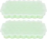 Flexible Silicone Ice Trays Ice Cubes Mold with Lid Kitchen DIY Making Tool Beehive Hexagonal Design Food Grade Material Green Color 37 Grids 20.5x12x2.5cm