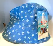 Enjoy Life Kids Bucket Hat Sun UPF 50 Blue Nautical Anchors Brand New W Tags S/M