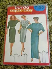 * Vintage BURDA Super Easy Sewing Pattern 7150 Dress Cinched Sleeves Long 80's