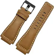 [ALMVIS] 33 * 24mm Convex End Italian Leather Watch Band Series BR01 BR03 Strap Watchband Bracelet Belt Ross Rubber Man Fit for Bell(Yellow Black,Black Clasp)