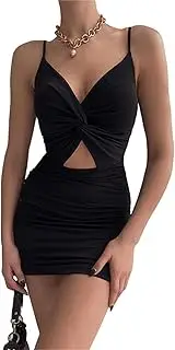 [SHINsuke] Women Summer Slip Strap Mini Dress, Sexy V Neck Cut Out Backless Bodycon Ruched Smocked Pencil Sheath Dress Party