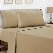 DYETEX Bed Sheets Set - Ultra Soft 100% Microfiber 4 Pcs 1800TC Embroidered Bed Sheets - Sheet Set Include 1 Flat Sheet-1 Deep Pocket 40CM Fitted Sheet and 2 Pillowcases (Taupe/Taupe, King)