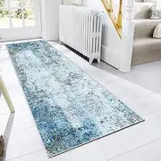 JURLEA Hallway Runner, Non-Slip Carpet Runner for Hallways, Kitchen & Living Room, Washable, Lightweight, Long Runner (Cream/Blue, 80 x 200 cm)