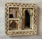 Antique Finish Hand Carved Old Wood Mirror, Wall Decor Frame, Indian Traditional