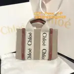 精品二手 CHLOE 蔻依 22S WOODY 棕色 肩帶款 MINI/迷你 帆布包 托特包 購物袋 斜挎包 單肩包