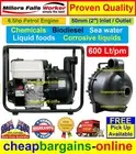 CHEMICAL PUMP 6.5hp UNLEADED PETROL ENGINE 50mm (2") Inlet Outlet 600 L/m QWCH50