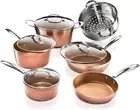 Gotham Steel Hammered Copper 10 Pc Pots and Pans Set Non Stick Cookware Set, Non