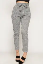 BooHoo Skye Check Paper Bag Tie Waist Trousers - Size 10
