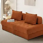 Oikiture Velvet Floor Sofa with Cushion 2 Seater Lounge Chair Brown