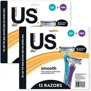 BIC Us. 5-Blade Unisex Disposable Razors For Men and Women, Lubrication Strip For a Smooth, Close Shave, 12-Count