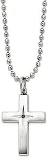 [JewelryWeb] 22mm Stainless Steel Brushed and Polished 0.015 Carat Black Diamond Religious Faith Cross Pendant a Ball Chain Necklace 61 Centimeters Chain-Necklace for Women and Men