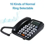 Large Button Hands-Free Wired Telephone Adjustable Brightness Black for Home Use