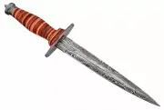 custom handmade damascus steel 13" dagger knife leather handle with pomal