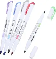 HOUDERCO 5pcs Dual Tip Highlighters Vibrant Fluorescent Markers for Highlighting and Office Supplies Water Based Faderesistant Ink for Use