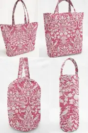 Pink Floral Damask Reusable Fabric Gift Bags and/or Tote Bags