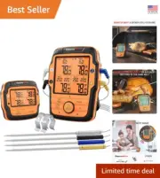 500FT Wireless Meat Thermometer with 4 Color-Coded Probes for Perfect Grilling