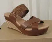 NIB UGG Adriana Platform Wedge Strap Leather Sandals US 9.5/40.5 Tamarind Brown
