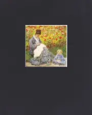 8X10" Matted Print Art Picture Claude Monet: Camille & Child in Garden