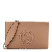 Gucci Soho Wallet on Chain Camelia Beige Leather Crossbody Clutch Bag NWT