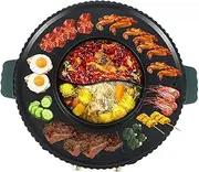 Electric Hot Pot Grill Indoor Smokeless BBQ Grill Korean BBQ Grill Shabu Pot with Shabu Shabu Pot Separate Dual Temperature Control Capacity for 1-10 People Green