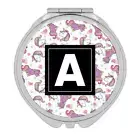 Gift Compact Mirror : Rainbow Unicorn Magical Animal Cute Hearts Pattern Kids