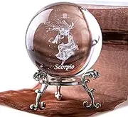HDCRYSTALGIFTS 3D Laser Constellation Ball Crystal 60mm Paperweight Full Sphere Glass Fengshui with Sliver-Plated Flowering Stand(Scorpio)