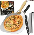 Pizza Peel Metal Pizza Spatula,12X14 inch with Rocker Cutter & Cheese Spatula