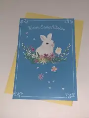 Hallmark Easter Card: Blue Bunny Warm Wishes Joy Beauty Springtime Happiness
