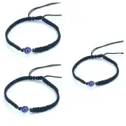 Black Cord Macrame Bracelet Adjustable Blue Crystal Evil Eye Energy Pack x3