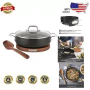 HA1 Hard Anodized Nonstick Sauteuse Pan Set with Acacia Trivet & Spoon - 4 Quart
