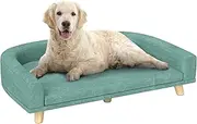 PawHut Dog Sofa Couch, Pet Bed with Comfortable Luxury Cushion, Washable Cover, Wooden Legs, Anti-Slip Mat for Large Dogs, Cats, Kittens, Green