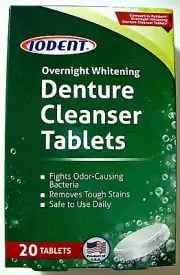 Iodent OVERNIGHT WHITENING Denture Cleanser 20 Tabs Compare to Polident Ovrnght