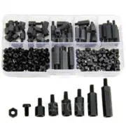180pcs Nylon Black Hex M-F Spacers/ Screws/ Nuts Assorted Kit, Standoff New