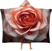 [Ausinbed] Rose Flower Cloak Hooded Blanket Fleece Hooded Robe Cloak Arctic Velvet Warm Throw Quilt Poncho Soft Nap Blanket Novelty Blanket Air Conditioning Blanket,50"x60"